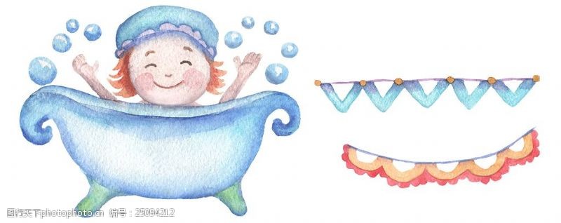 卡通兔子水彩婴儿淋浴插画