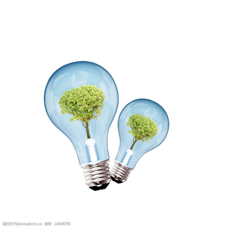 电灯泡创意图电灯泡里长了树节能环保素材