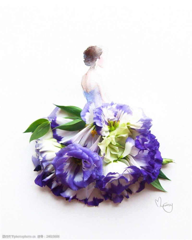 树叶图片免费下载紫色花朵灵感抹胸礼服设计图