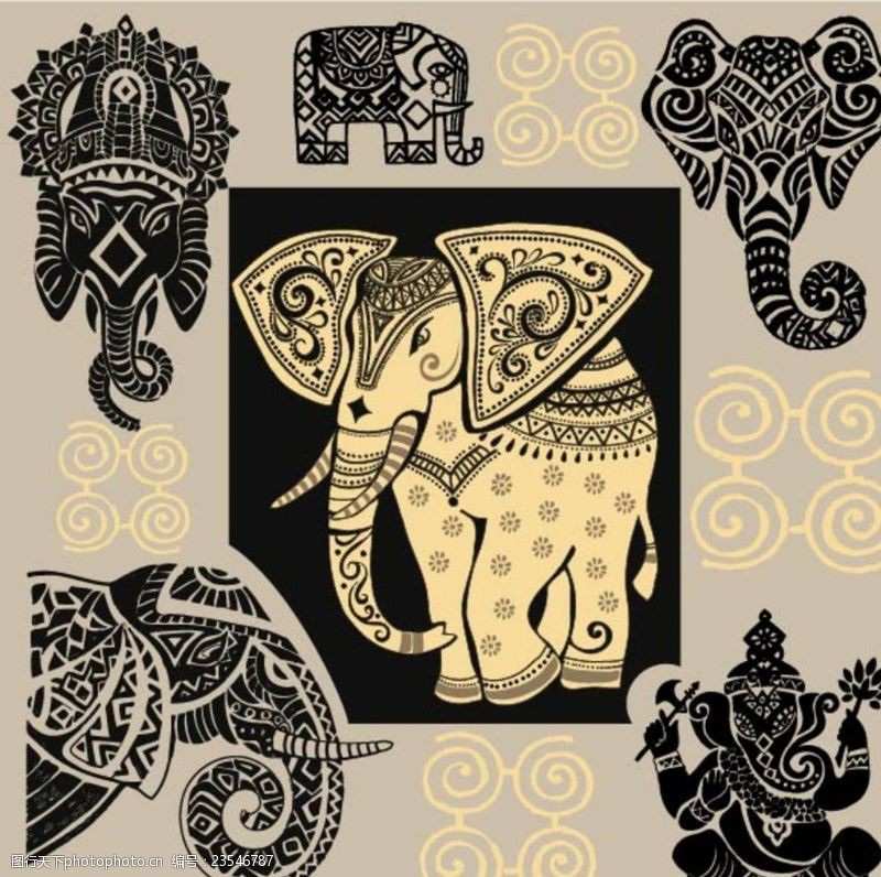 异国文化风情泰国大象矢量素材
