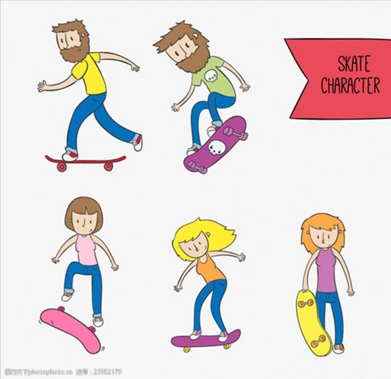 酷女孩卡通滑滑板的男女元素