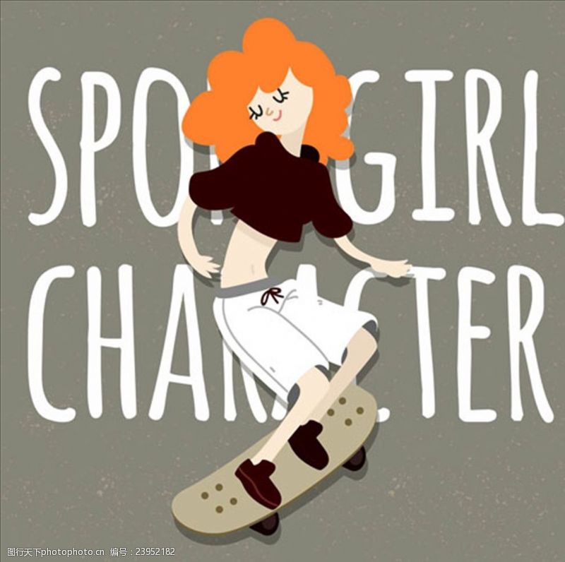 酷女孩卡通滑滑板的女生海报