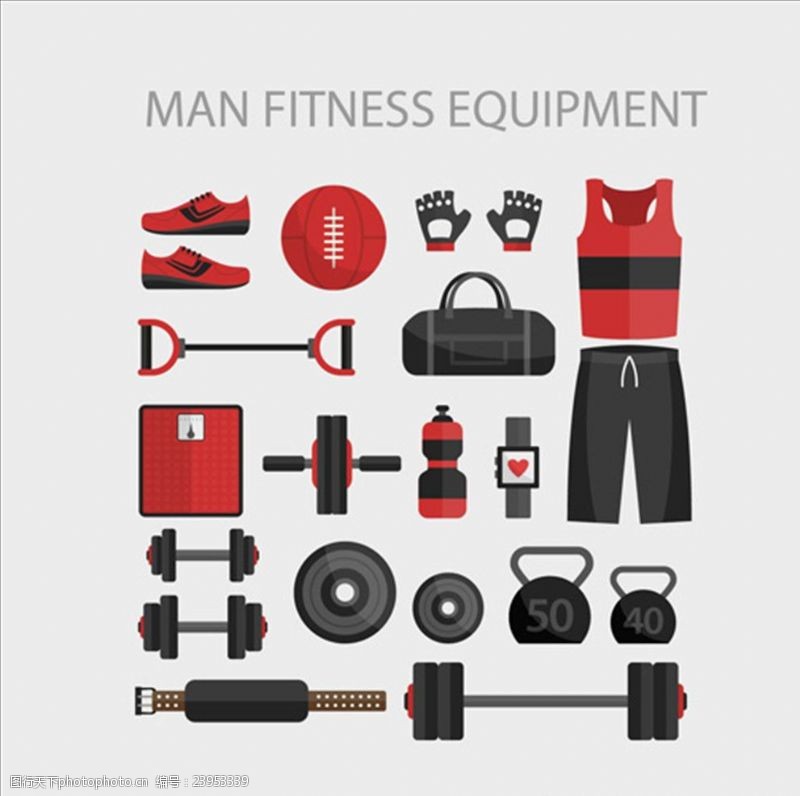 卡通健身器材元素卡通男性健身器材元素集