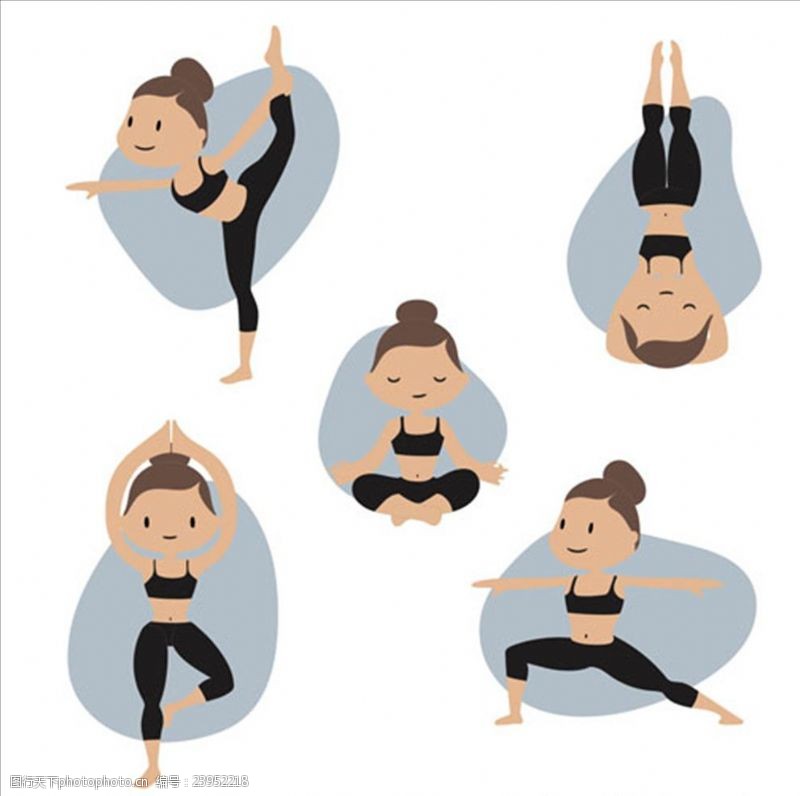 健身美女五款卡通女子瑜伽动作元素
