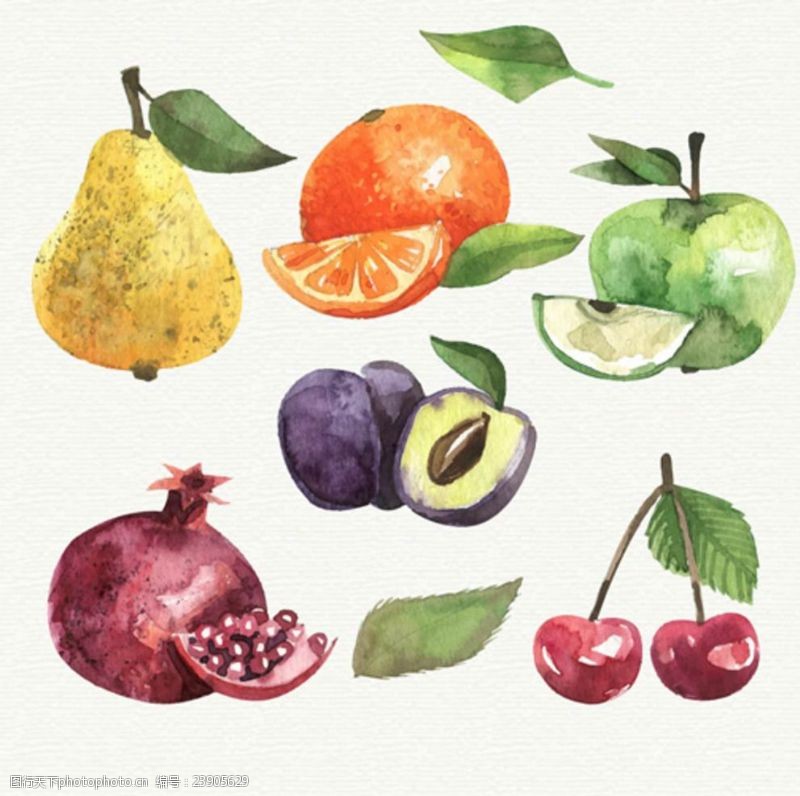 年糕手绘水彩各种水果插图