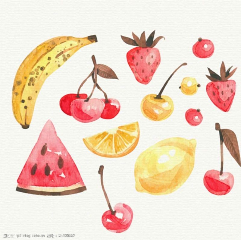 水果宣传手册手绘水彩美味水果插图