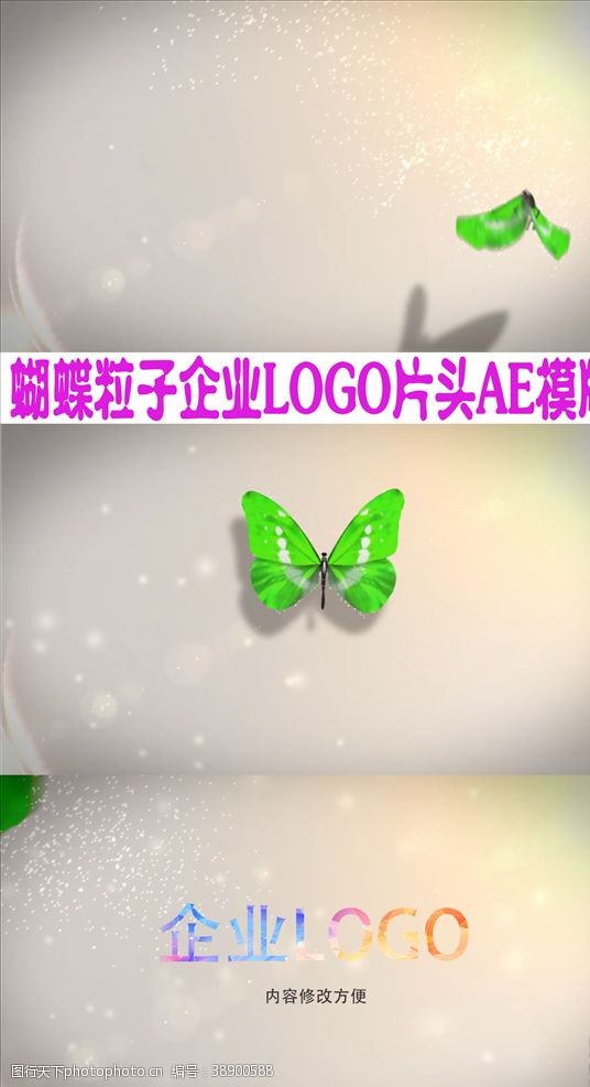 电子网站模板蝴蝶粒子企业LOGO片头AE