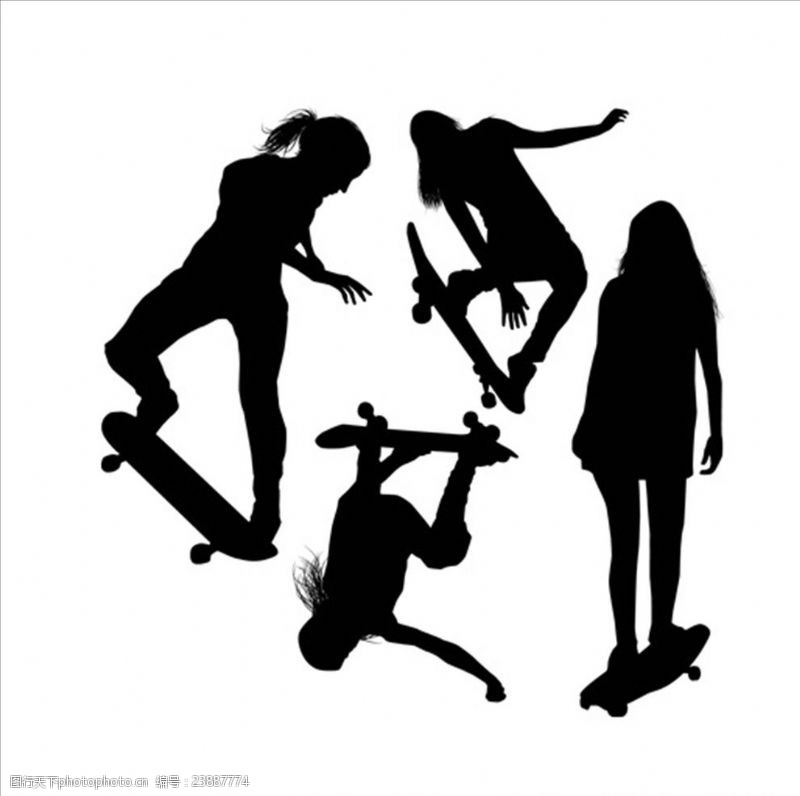 酷女孩四款女性滑板剪影轮廓