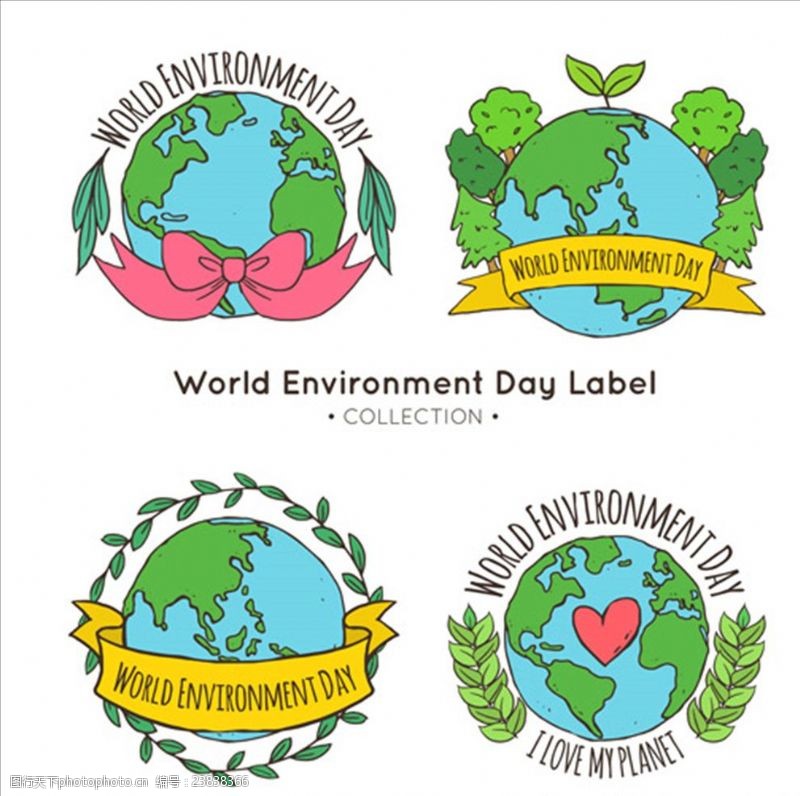地球日手绘世界环境保护日贴纸