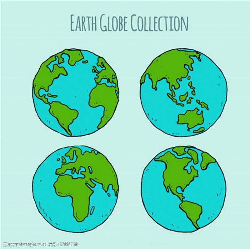 节能环保四款手绘风格地球插图