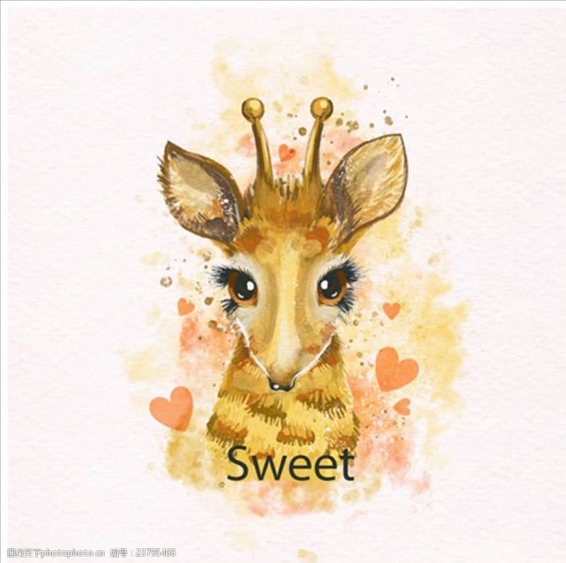 平衡手绘水彩可爱的长颈鹿