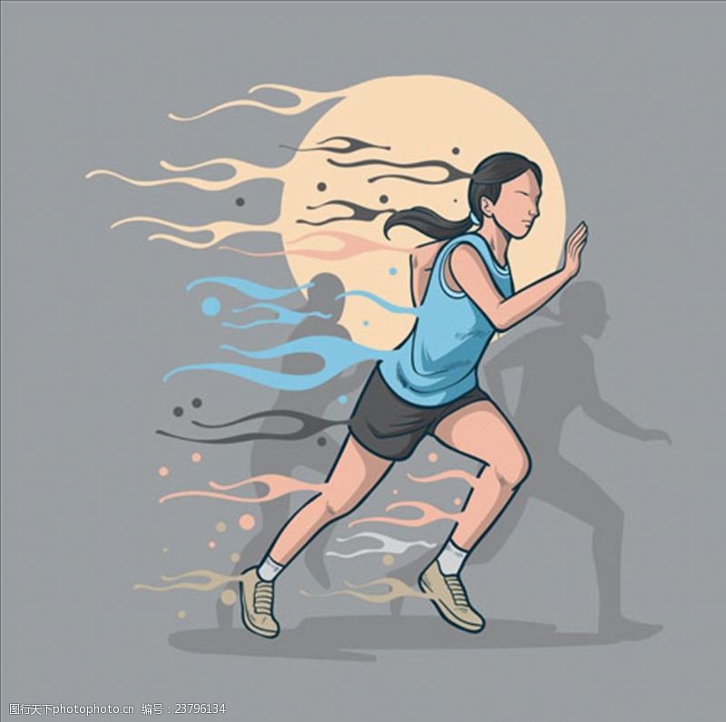 马拉松手绘炫酷奔跑的女人