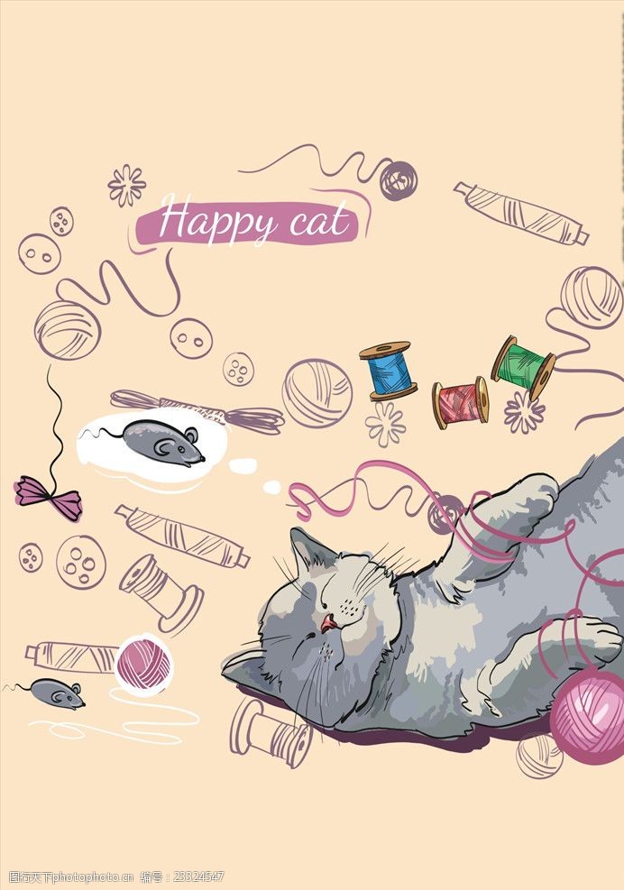 可爱卡通印花可爱卡通小猫素材针线素材下载