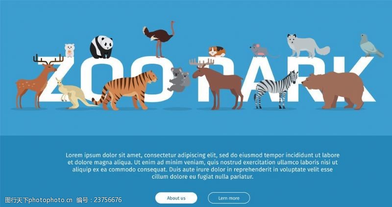 卡通熊猫蓝色背景上的字母和动物矢量