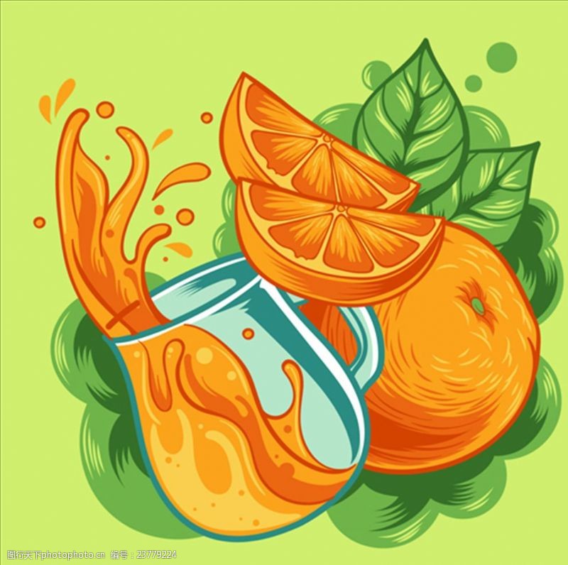 美的新年宣传广告手绘美味的橙汁插图