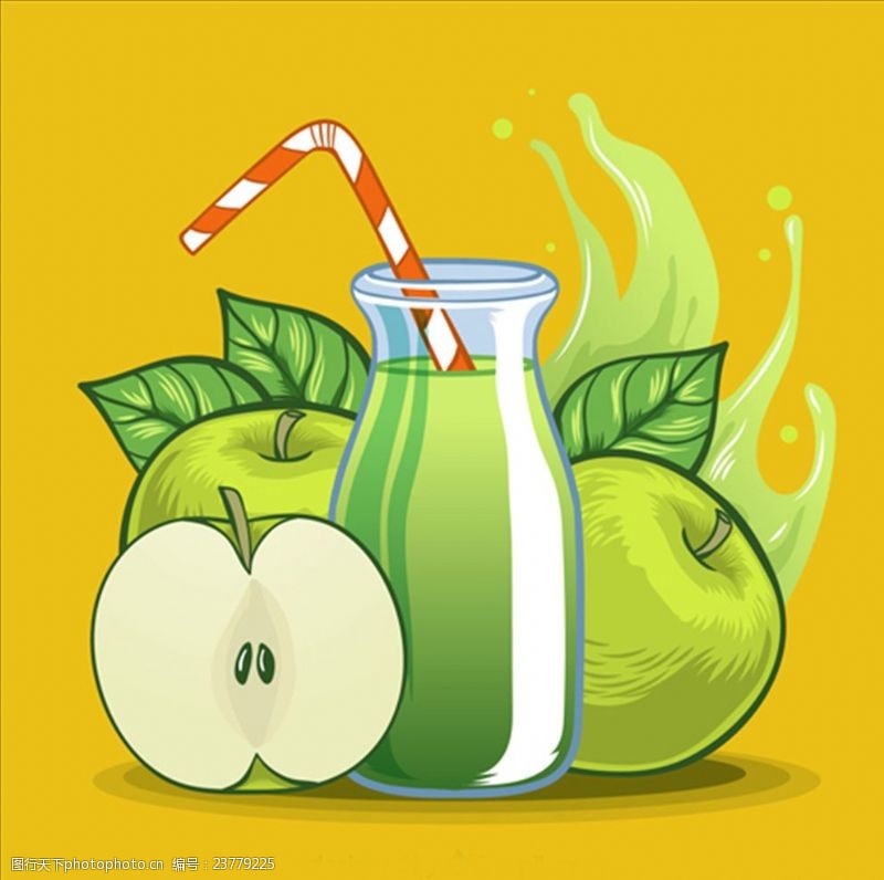 美的新年宣传广告手绘美味的苹果汁插图