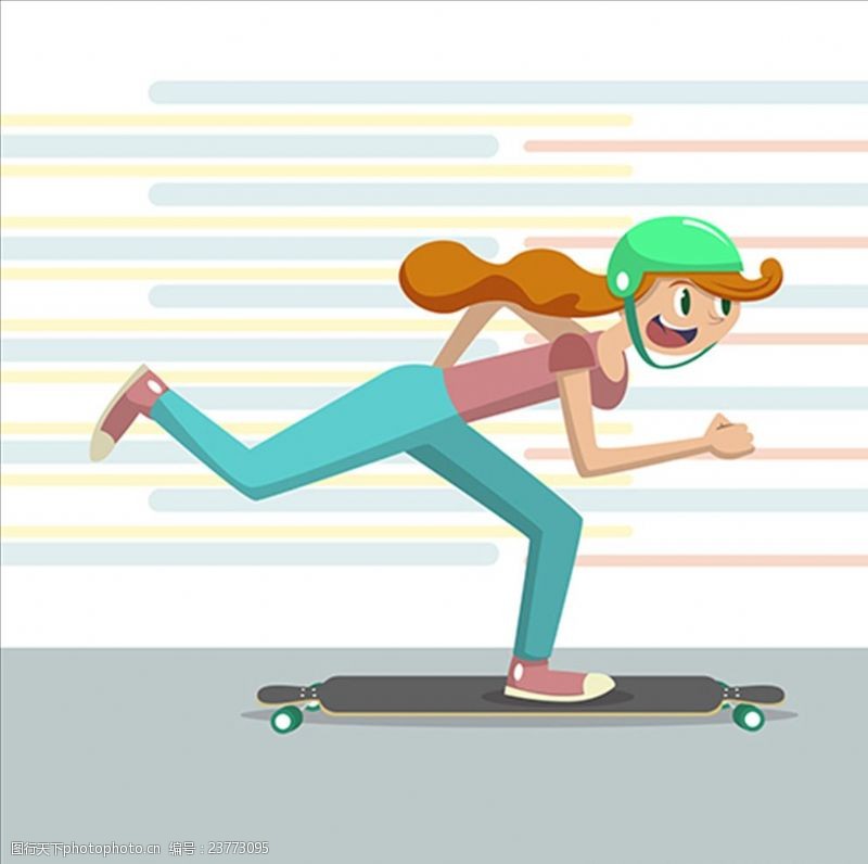 酷女孩卡通滑滑板的女生