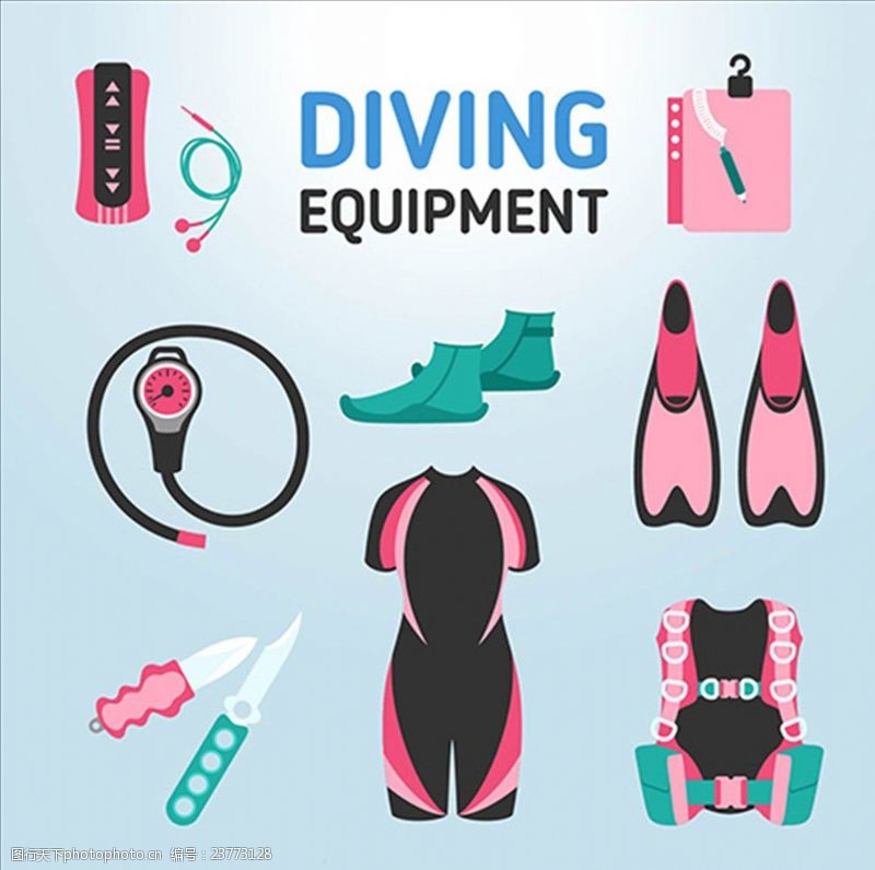 潜水员卡通潜水运动用品元素