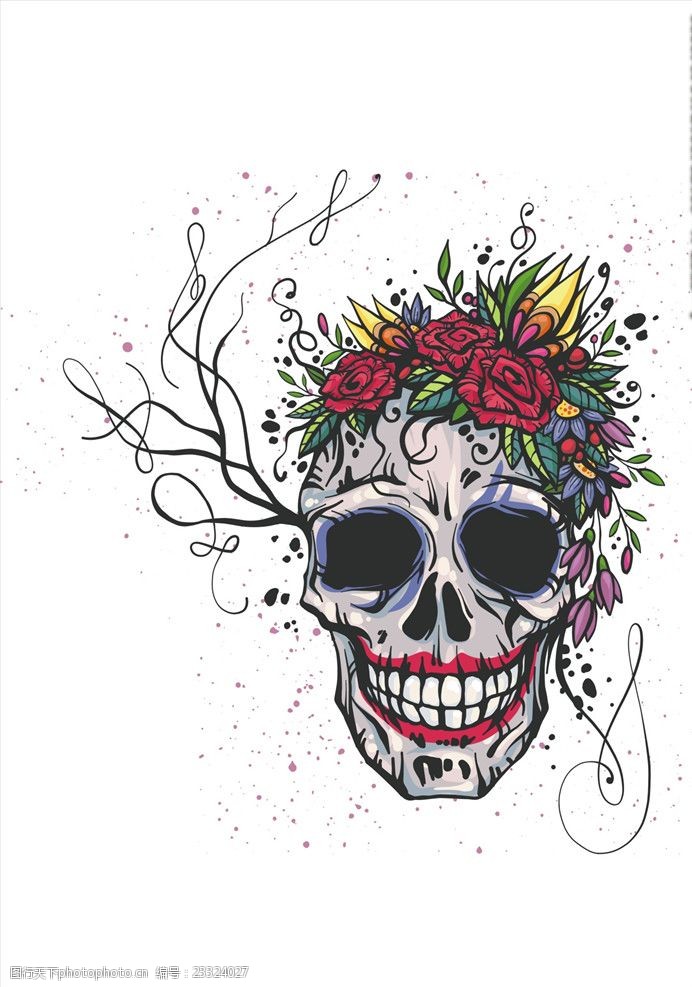 外贸童装图案骷髅花卉素材下载树枝素材