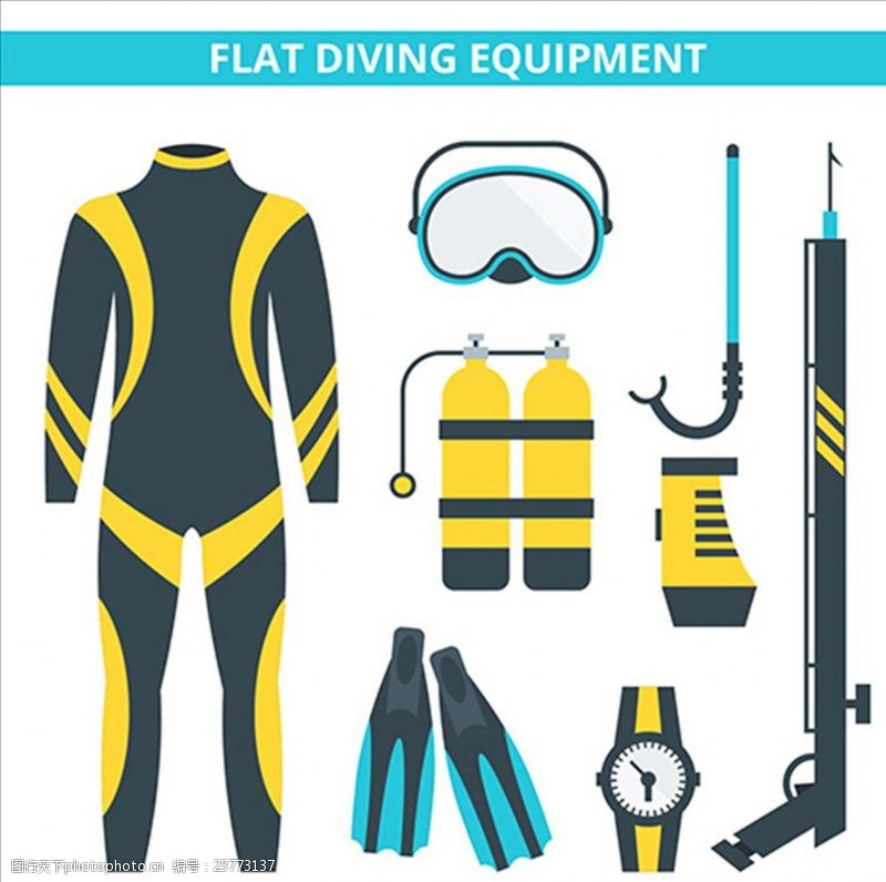 潜水员平面潜水运动用品元素
