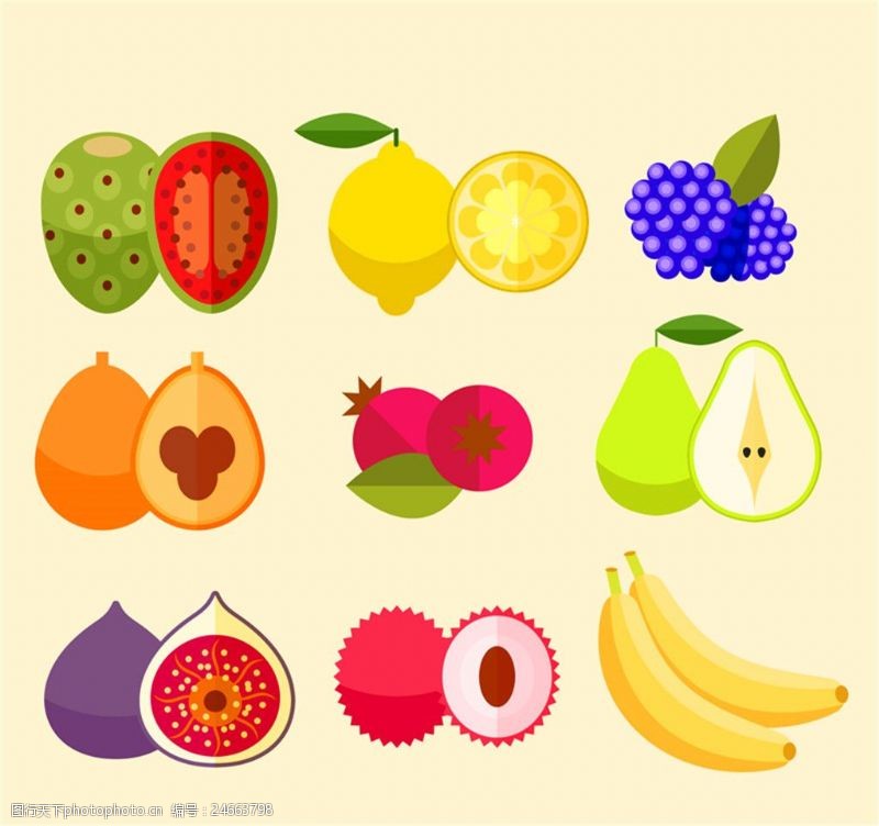 梨图片素材9款彩色水果和切面设计矢量素材