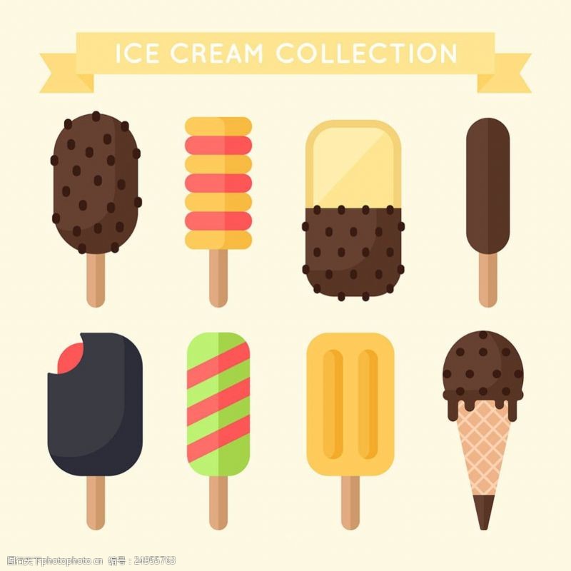 冰激凌插图八个美味巧克力冰淇淋雪糕矢量素材