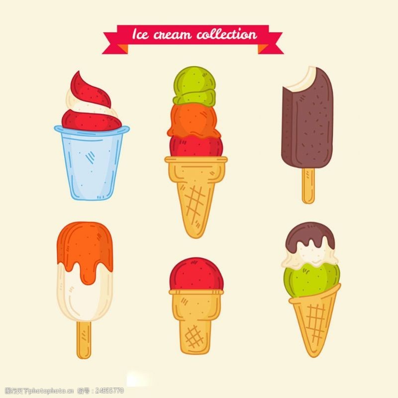 冰激凌插图各种手绘美味冰淇淋雪糕图标
