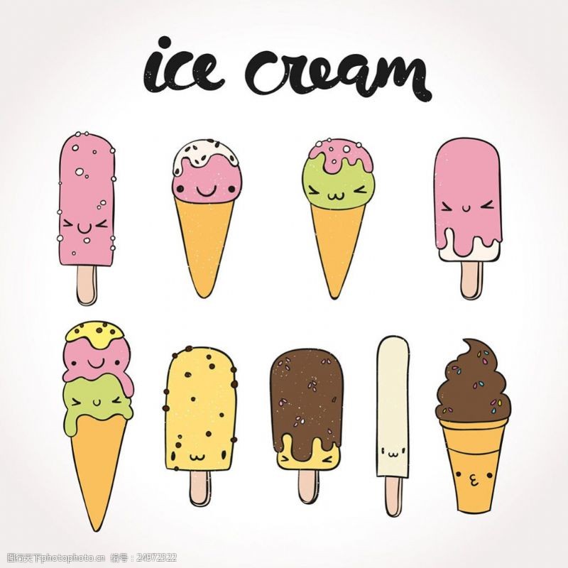 冰激凌插图各种手绘线描风格冰淇淋雪糕图标