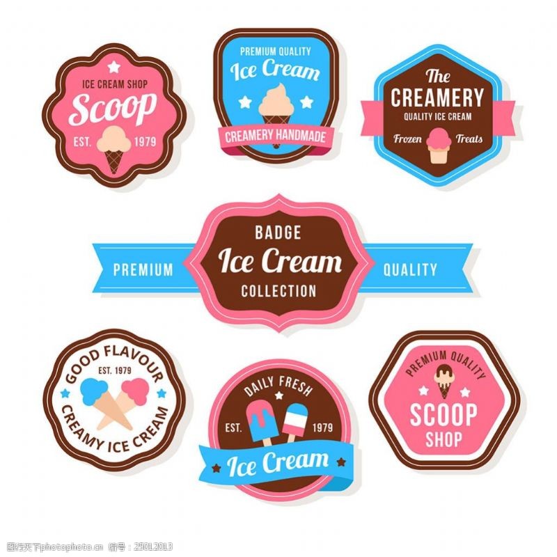 各种形状冰淇淋元素徽章图标
