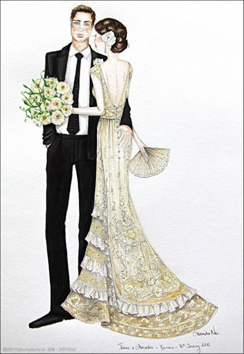 手绘效果图婚纱男女服装设计图