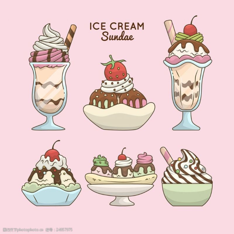 冰激凌插图美味的夏季甜点冰淇淋矢量素材