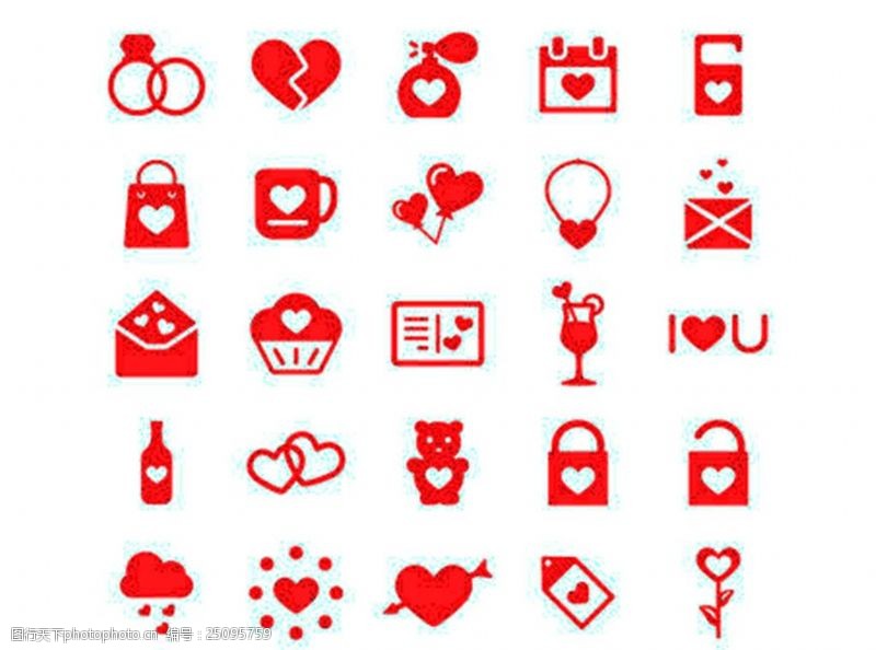 红色的按钮25个红色的爱情元素图标矢量素材