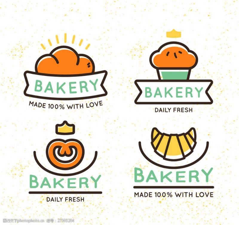 面包店图4款彩色面包店标签矢量素材