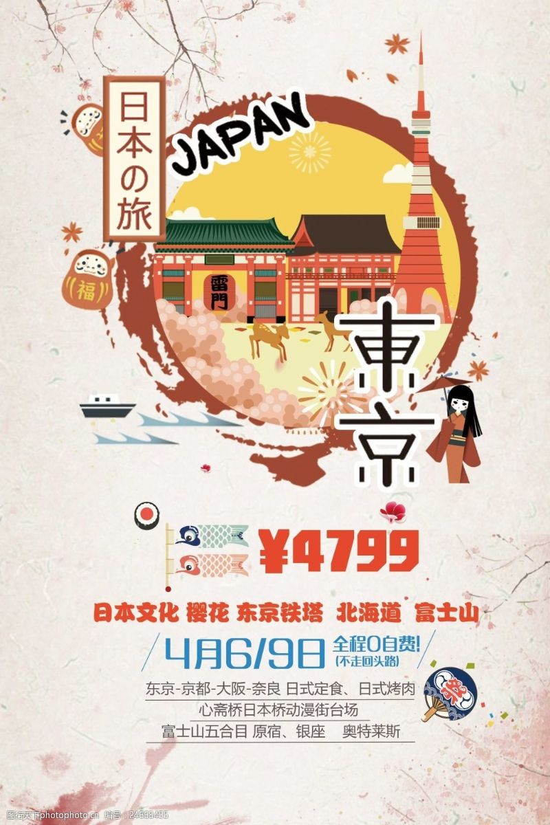 日本风情日本樱花节旅游海报