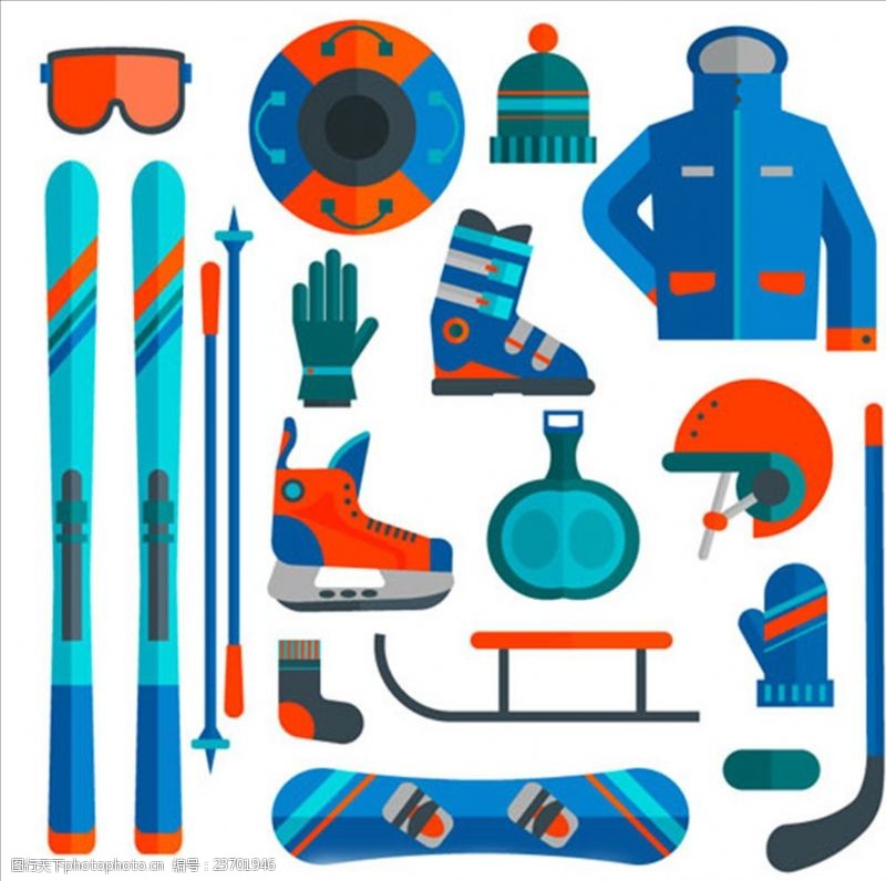 滑雪素材扁平化滑雪运动用品配件