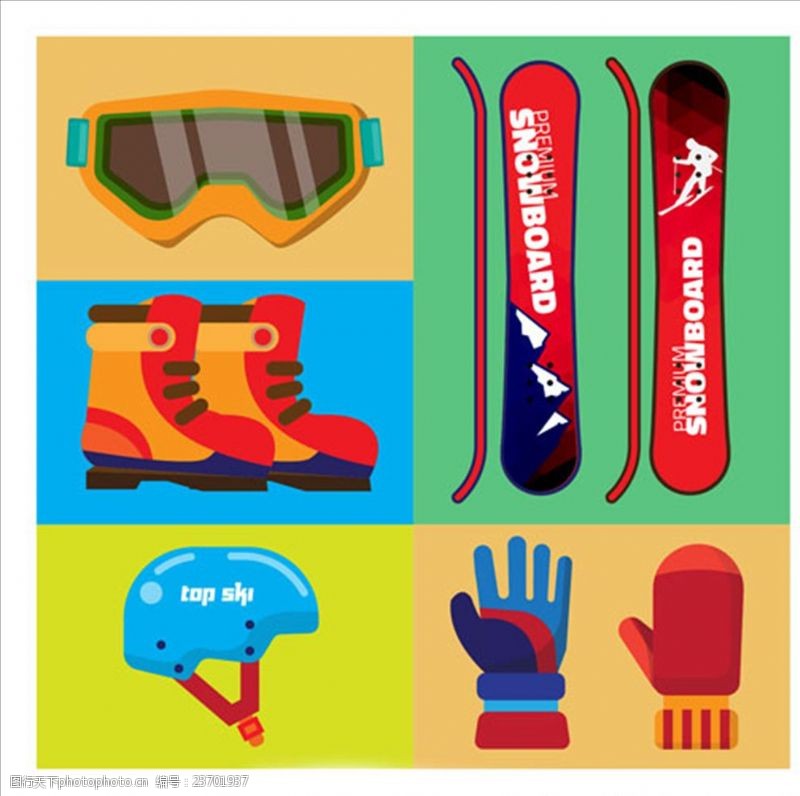 挑战多彩平面滑雪运动用品配件