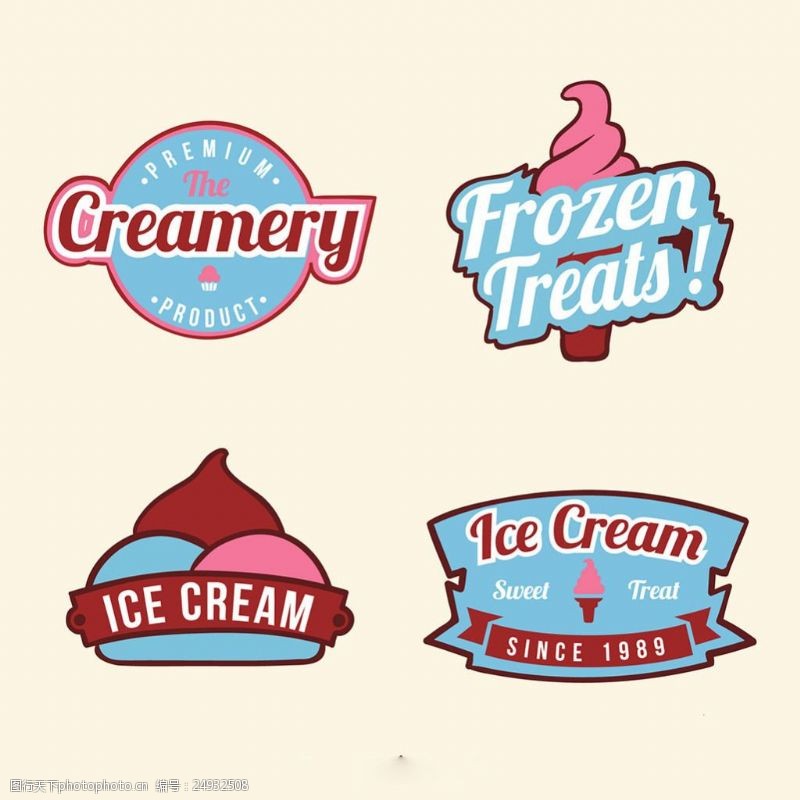 冰激凌插图粉红色细节的冰淇淋徽章图标