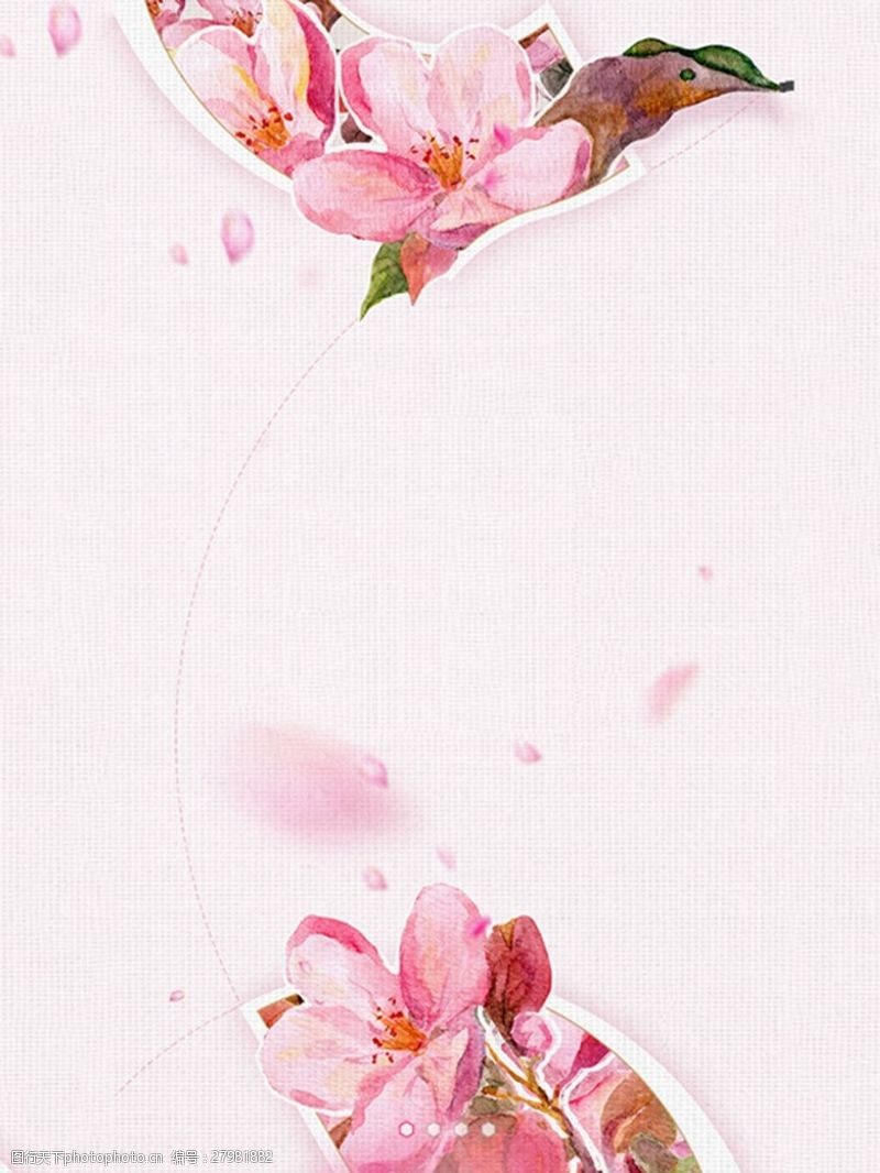 粉色花朵叶子线条虚线飘落花瓣广告背景素材