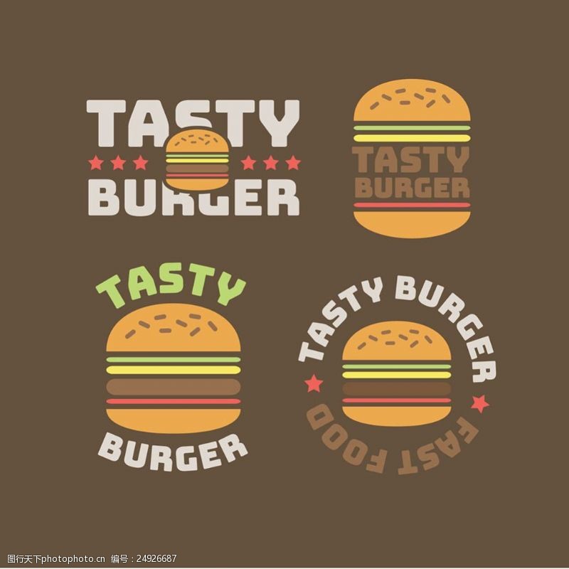 汉堡套餐各种扁平风格汉堡包标签图标