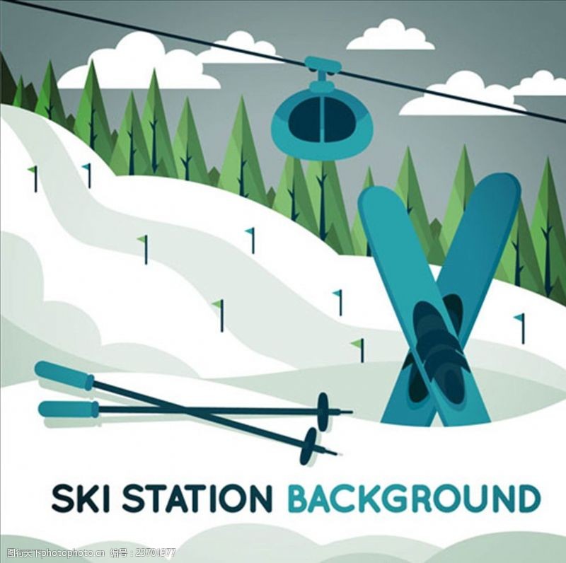 滑雪素材卡通滑雪场培训运动广告海报
