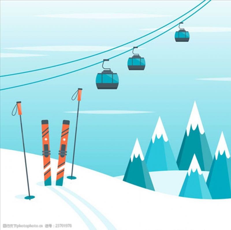 滑雪素材卡通滑雪场运动广告海报