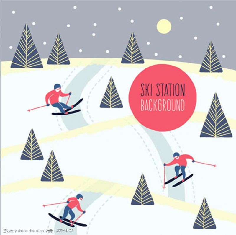 滑雪素材卡通滑雪场运动海报