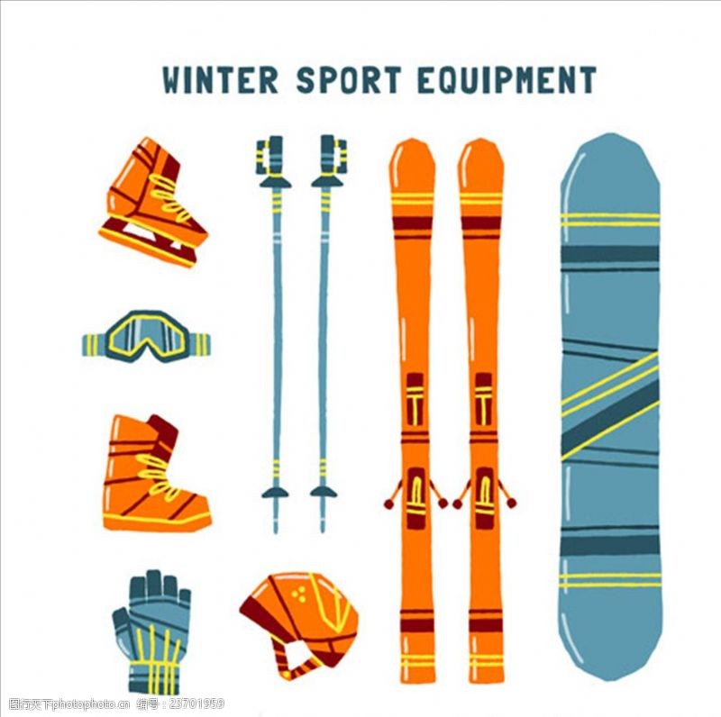 滑雪素材卡通滑雪用品元素