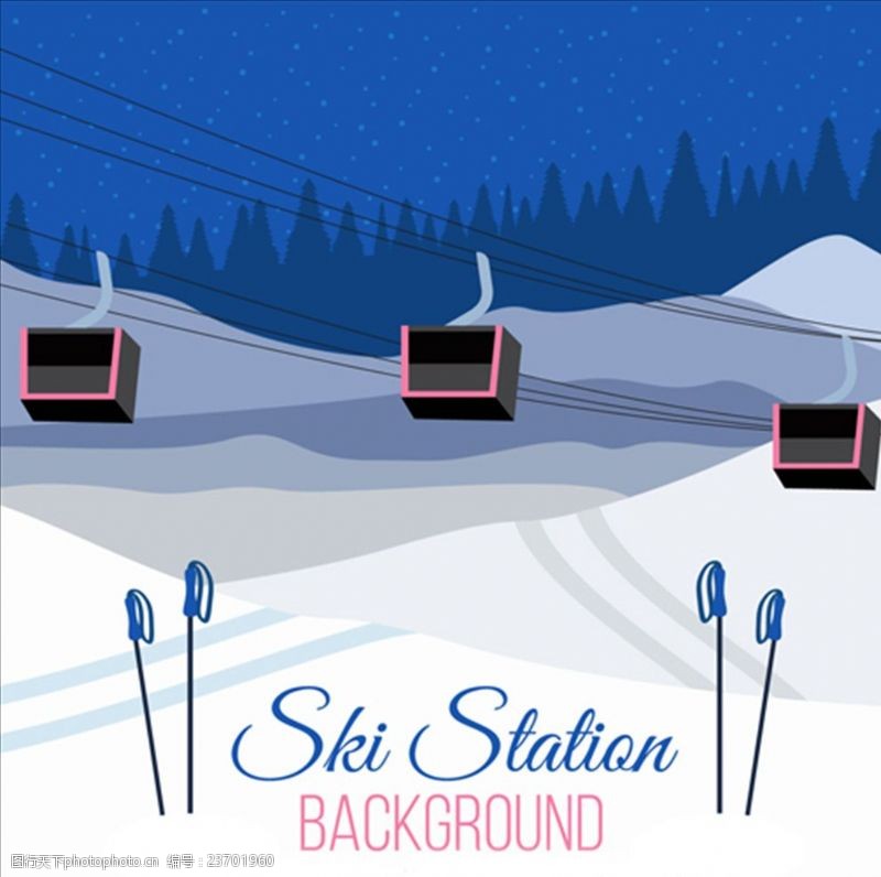 滑雪素材卡通滑雪运动场海报