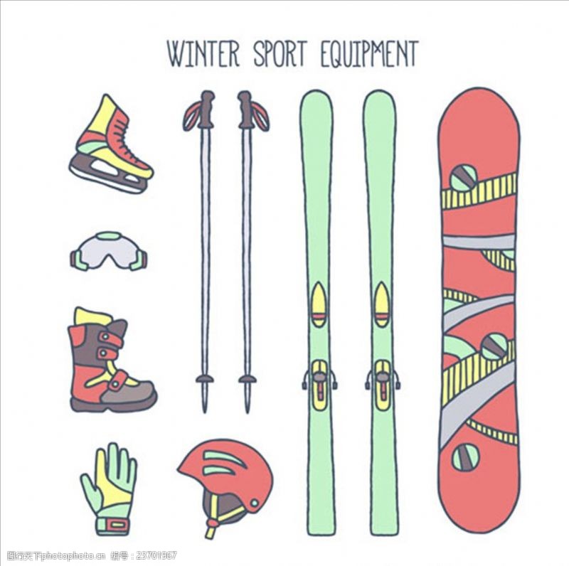 滑雪素材卡通滑雪运动配件元素