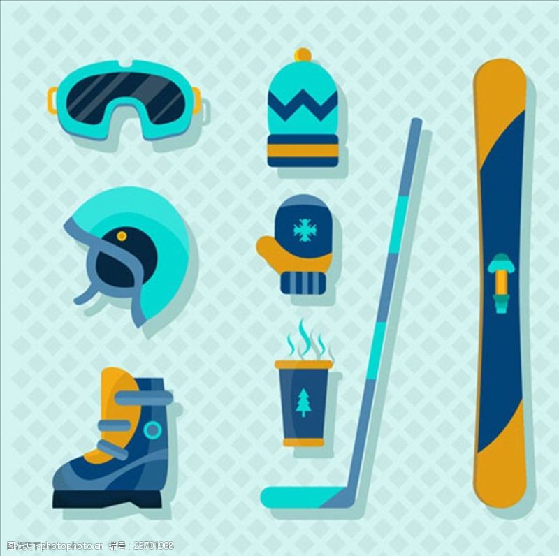 滑雪素材卡通滑雪运动用品元素
