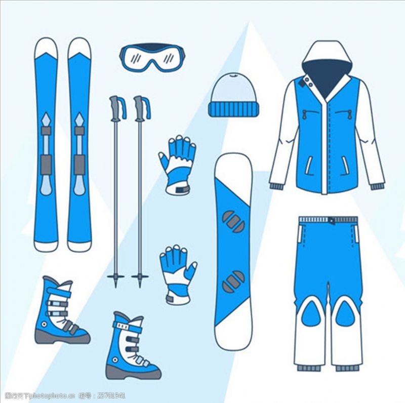 滑雪素材蓝色卡通滑雪运动用品配件
