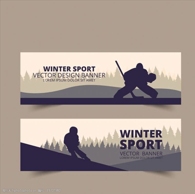 滑雪素材两款滑雪冰球剪影轮廓横幅