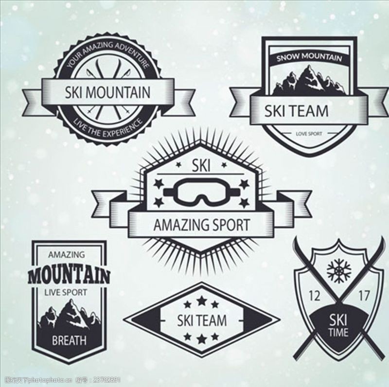 滑雪素材六款滑雪场用品俱乐部标志