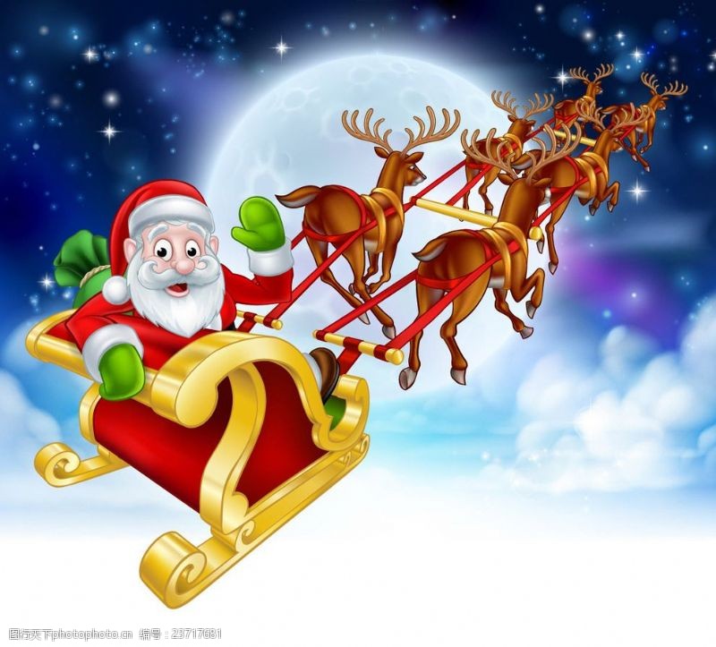 圣诞老人鹿车圣诞鹿和圣诞老人矢量